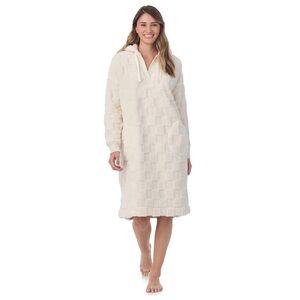 Women's Cuddl Duds Plush Hooded Midi Lounger Color: ivory Size: LARGE